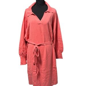 Ava & Viv Coral Sweater Dress 2X Plus Long Sleeve V-neck NWT